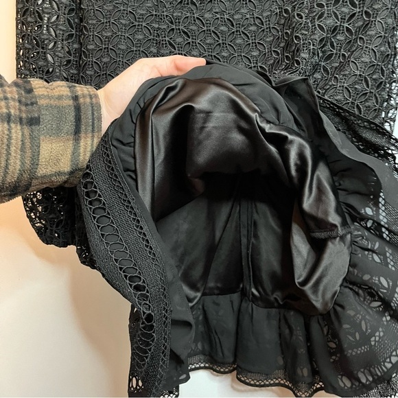 Bardot X Revolve Savannah Long Sleeve Carbon Black Lace Mini Dress Size Small - Picture 10 of 16